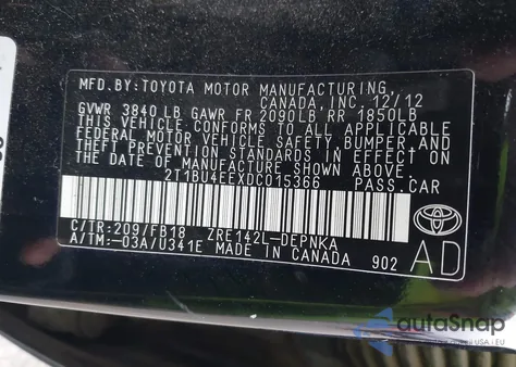 2013 Toyota Corolla Le из США, поврежденный, VIN 2T1BU4EEXDC015366